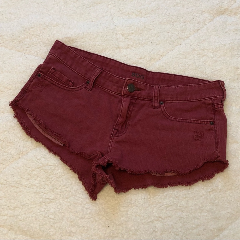 BDG Low Rise “Dolphin” Maroon Denim Cutoff Shorts